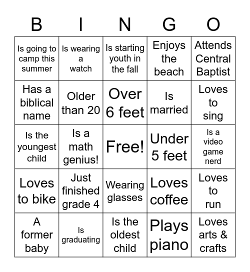 Central Youth / 456 Human BINGO Card