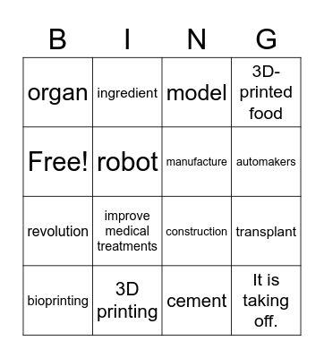 Lesson 9 Bingo Card