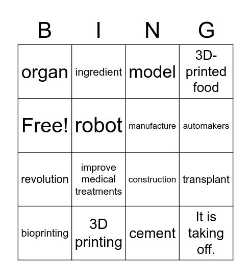 Lesson 9 Bingo Card