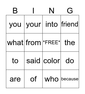 Lesson 26-30 Bingo Card