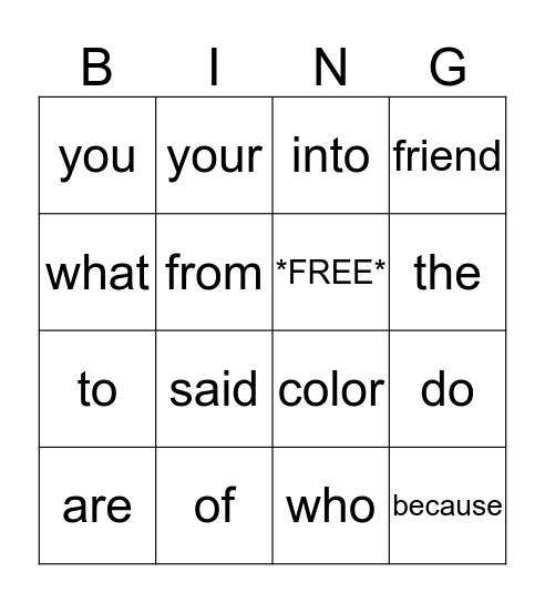 Lesson 26-30 Bingo Card