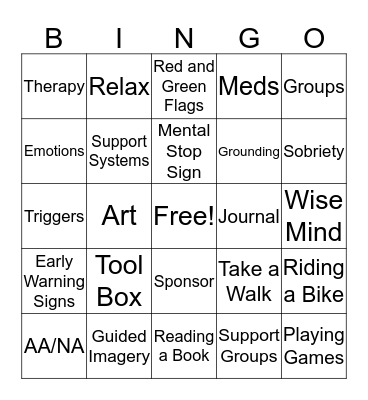 Recovery Bingo Card