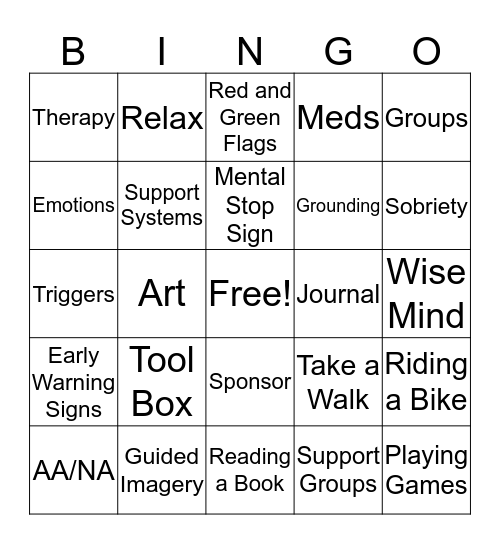 Recovery Bingo Card