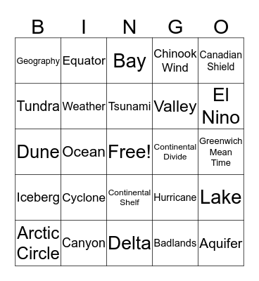Tourism Geography Bingo Card