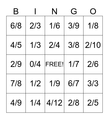 Fraction Bingo Card