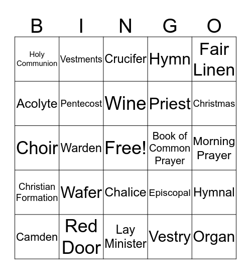 Trinity Church Bingo Card