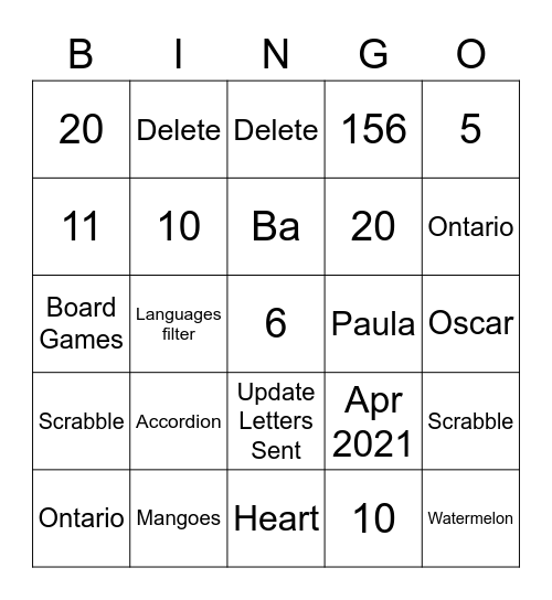 LAI Bingo Bonanza Bingo Card