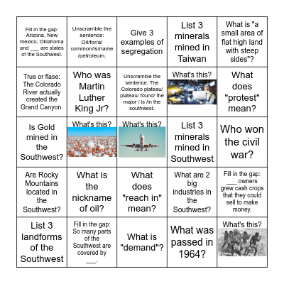 Units 5-8 review Bingo Card