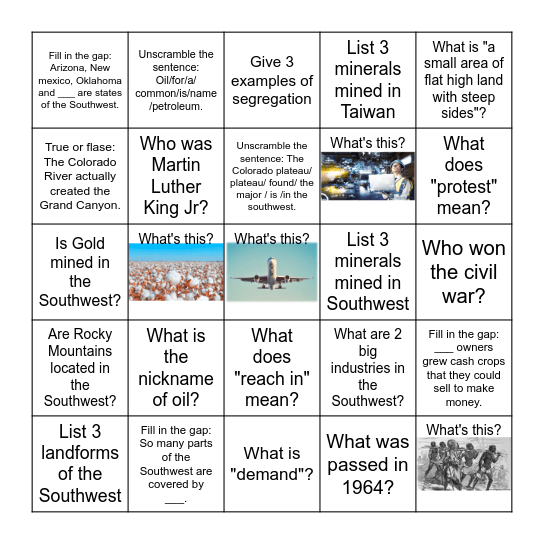 Units 5-8 review Bingo Card