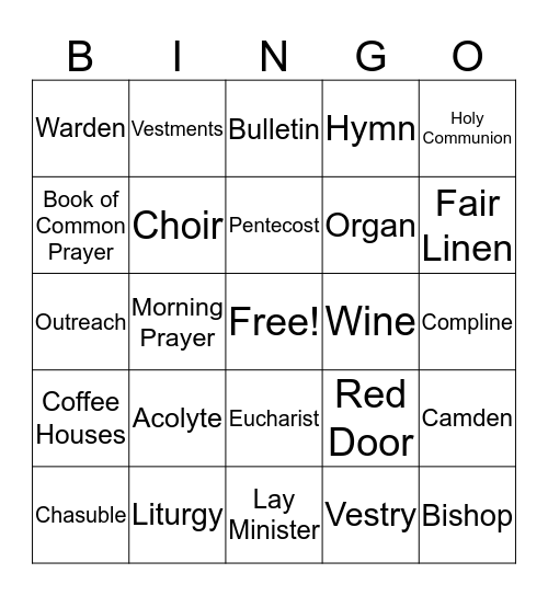 Trinity Church Bingo Card