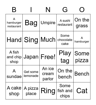 Class 4 Lesson 11 Bingo Card