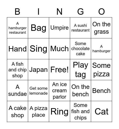 Class 4 Lesson 11 Bingo Card