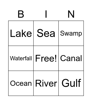 Bodies of Water Bingo Card