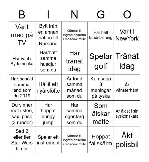 Hitta någon som Bingo Card