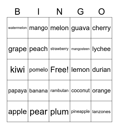 Fruits Bingo Card