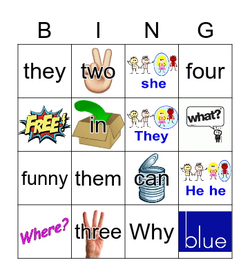 Sight Words Bingo Card