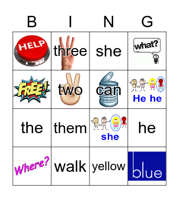 Sight Words Bingo Card