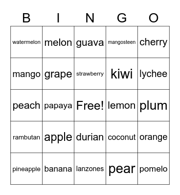 Fruits Bingo Card