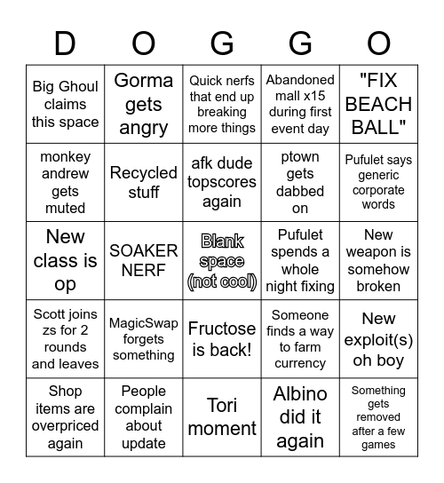 What could go wrong during Summer Event? Bingo Card