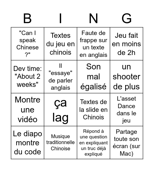 Le chinois de base Bingo Card