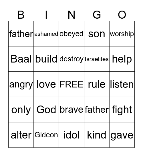 Gideon Bingo Card