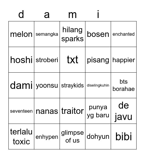 bingbing Bingo Card