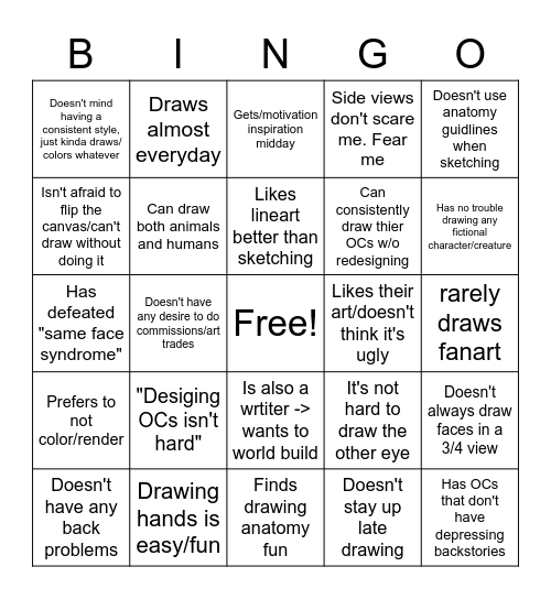 "BUILT DIFFERENT" ARTIST Bingo Card