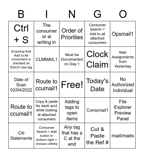 Routing Bingo Card