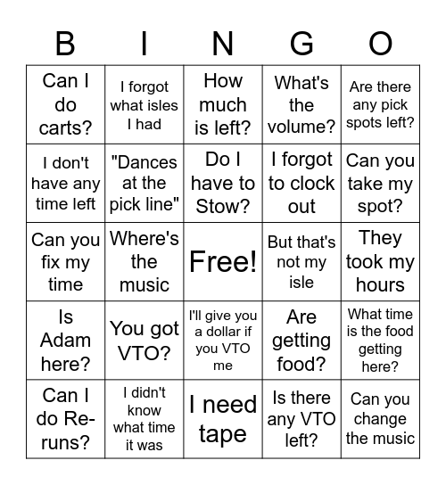 Things AAs Say Bingo Card