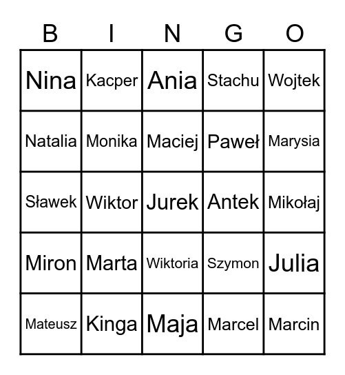 NASZE IMIONA Bingo Card