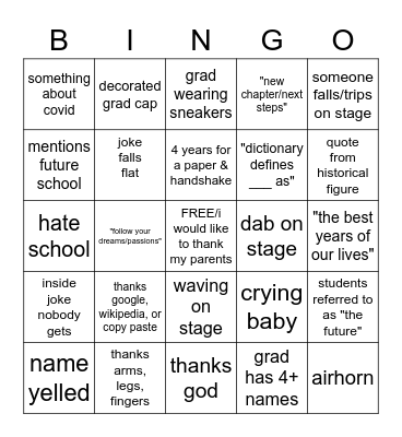 Grad Bingo Card