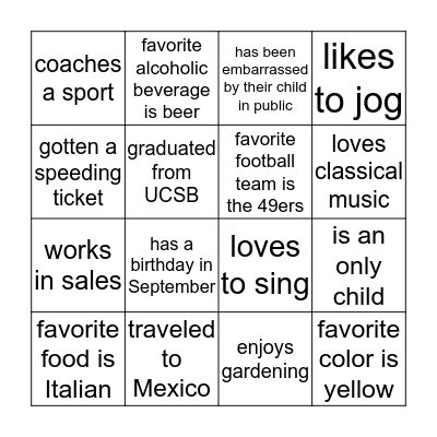 Find Someone Who(s): Bingo Card