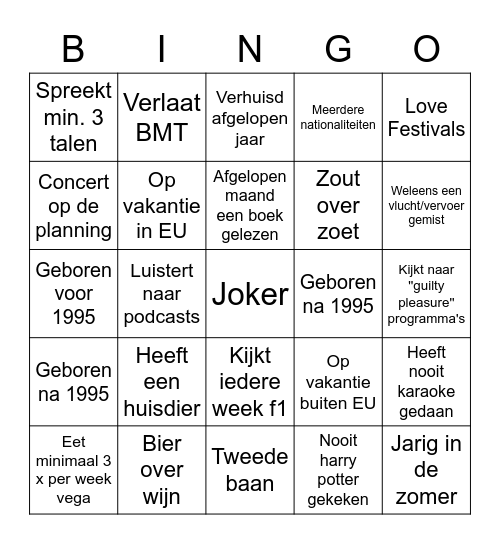 BMT Bingo Card