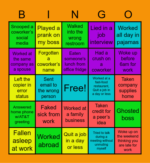 Never Have I Ever Bingo Card