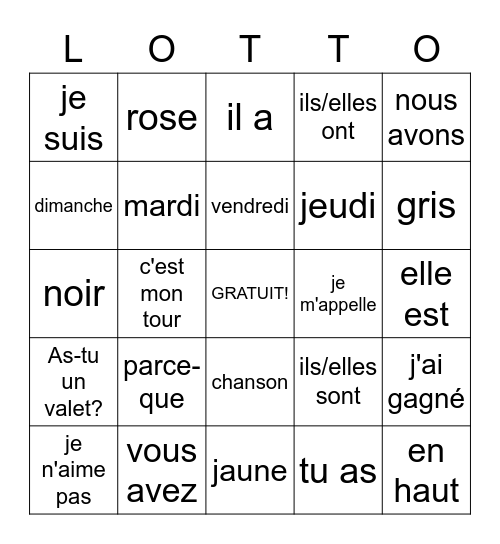 LOTTO juin 2022 Bingo Card