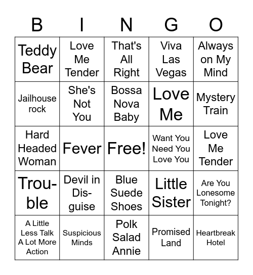 Elvis3Singo Bingo Card