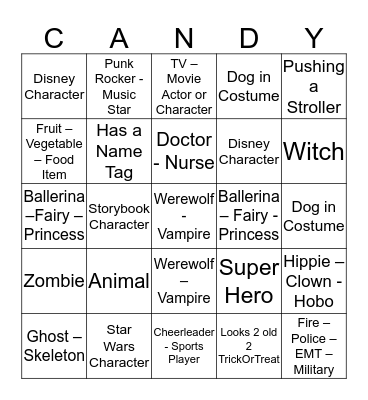 Halloween Trick or Treaters Bingo Card