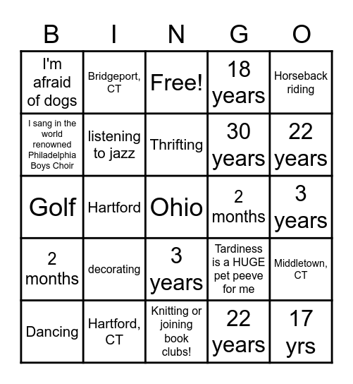 Affliates Human Bingo/Scavenger Hunt Bingo Card