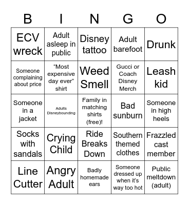 Judgemental Disney Bingo Card