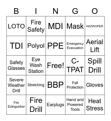 Adient Greenfield Safety Week Bingo Card
