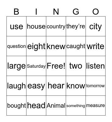 Second Grade Sight Words Bingo Card