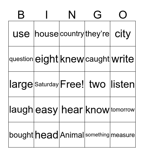 Second Grade Sight Words Bingo Card