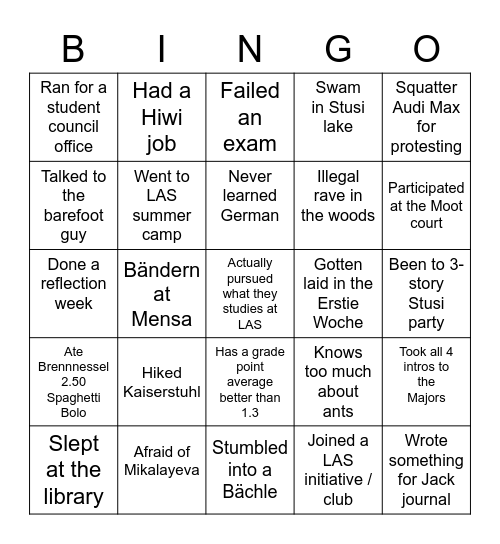 LAS Berlin Reunion 2022 Bingo Card