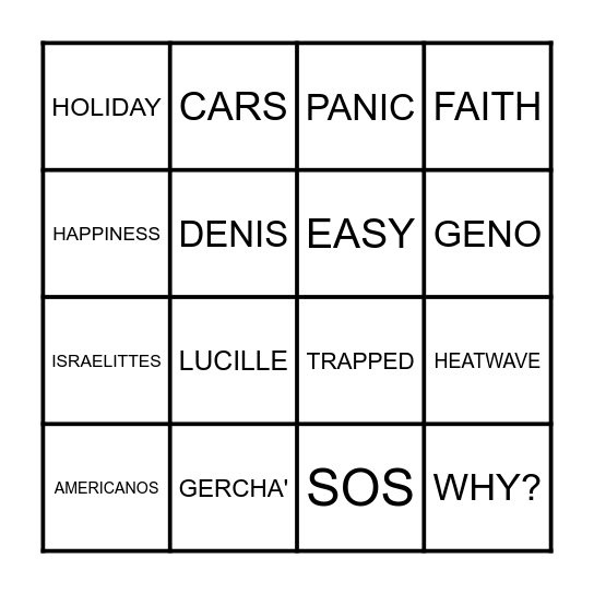 One Word Bingo Card