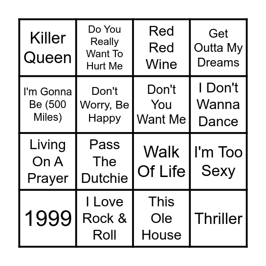Back 2 The 80s Bingo Card