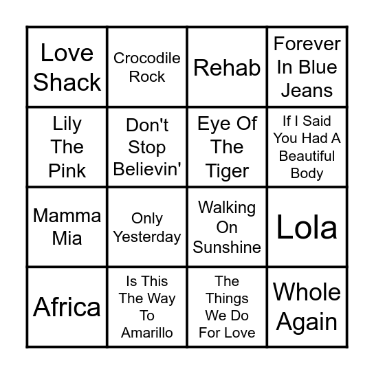 Sing-A-Long Classics Bingo Card