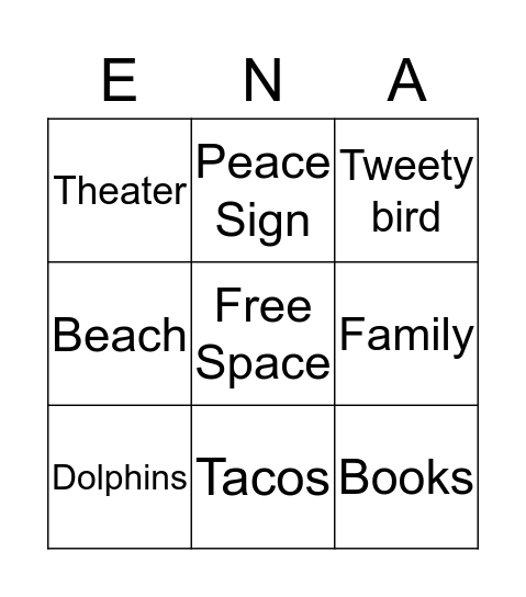 Elena's Bingo Card Bingo Card