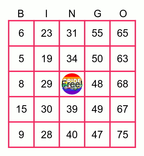 PRIDE BINGO June 2022 Bingo Card