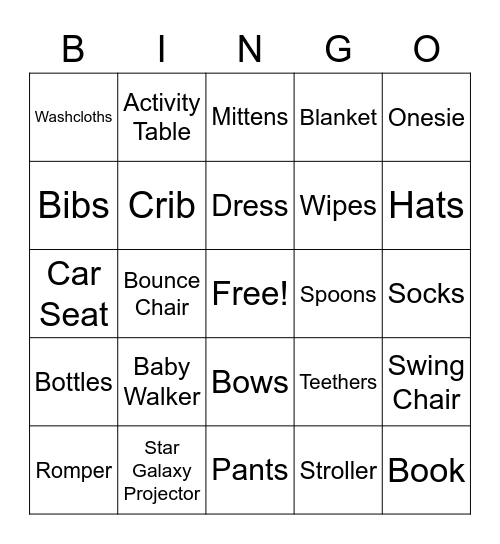 Jordyn's Baby Shower Bingo Card
