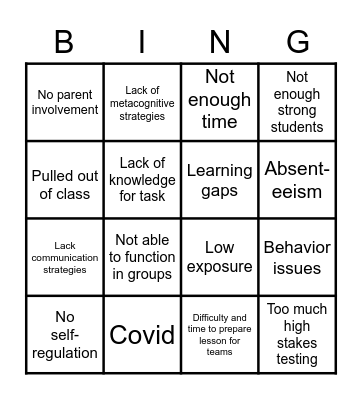 Teacher Hero Bingo Card